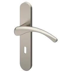 GoodHome Poignée De Porte<Ensemble poignée sur plaque rond serrure Ruis effet nickel satin gris L.138.5mm x l.42mm entraxe 165-195mm