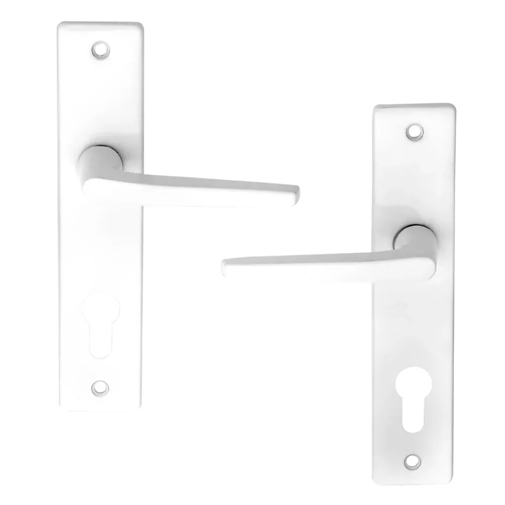 Poignée De Porte<Ensemble poignée sur plaque cylindre rectangulaire Colan satin blanc L.106mm x l.39.8mm entraxe 165mm