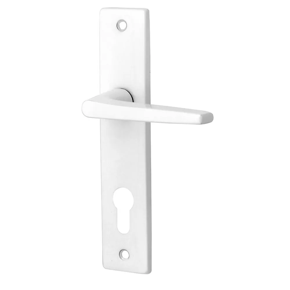 Poignée De Porte<Ensemble poignée sur plaque cylindre rectangulaire Colan satin blanc L.106mm x l.39.8mm entraxe 165mm