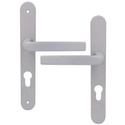 GoodHome Poignée De Porte Extérieure<Ensemble poignée sur plaque Incurvé Primel mat blanc L.126mm x l.33mm entraxe 195mm