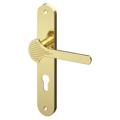 GoodHome Ensemble poignée sur plaque rond Rubian effet laiton doré L.130mm x l.40mm entraxe 195mm- Poignée De Porte Extérieure