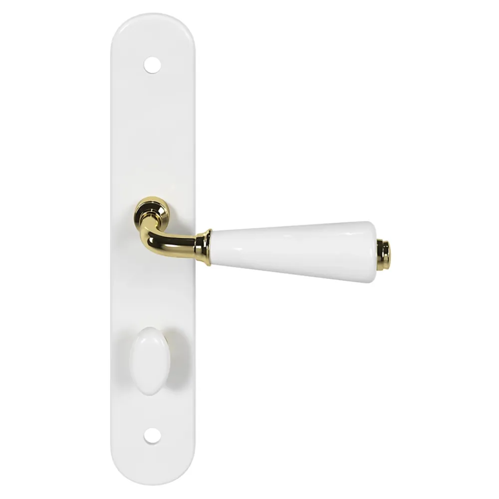 GoodHome Ensemble poignée sur plaque Droit à condamnation Porcelaine Vras blanc L.115mm x l.45mm entraxe 195mm- Poignée De Porte