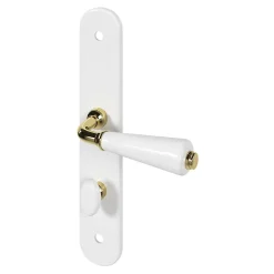 GoodHome Ensemble poignée sur plaque Droit à condamnation Porcelaine Vras blanc L.115mm x l.45mm entraxe 195mm- Poignée De Porte