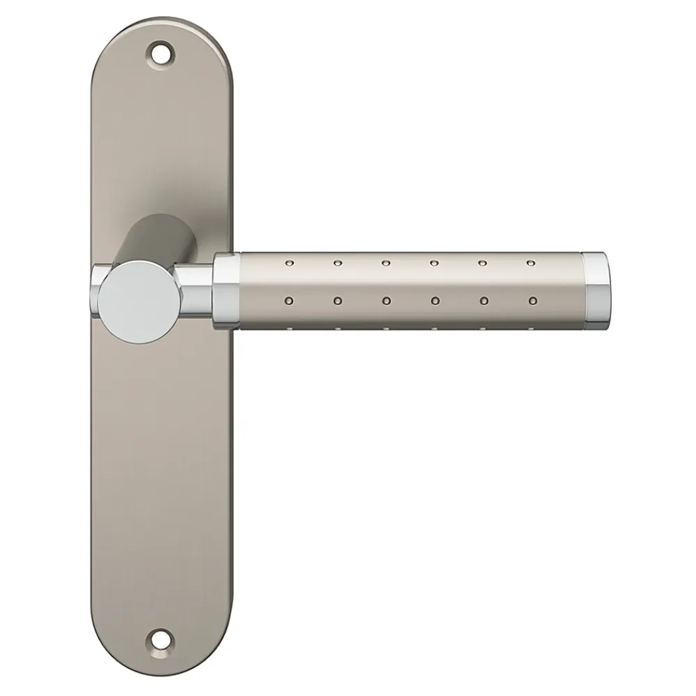 GoodHome Ensemble poignée sur plaque rond Brigg effet chrome et nickel satin gris L.132mm x l.40mm entraxe 165mm- Poignée De Porte