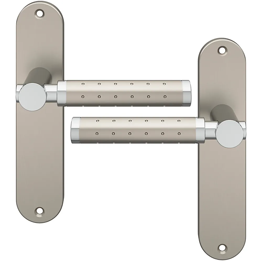 GoodHome Ensemble poignée sur plaque rond Brigg effet chrome et nickel satin gris L.132mm x l.40mm entraxe 165mm- Poignée De Porte