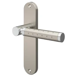 GoodHome Ensemble poignée sur plaque rond Brigg effet chrome et nickel satin gris L.132mm x l.40mm entraxe 165mm- Poignée De Porte