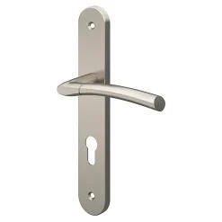 GoodHome Poignée De Porte<Ensemble poignée sur plaque rond cylindre Hirel effet nickel satin gris chromé L.128mm x l.40mm entraxe 195mm