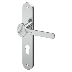 GoodHome Ensemble poignée sur plaque rond Rubian effet chromé gris L.130mm x l.40mm entraxe 195mm- Poignée De Porte Extérieure