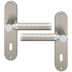 GoodHome Ensemble poignée sur plaque rond serrure Brigg effet chrome et nickel satin gris L.132mm x l.40mm entraxe 165mm- Poignée De Porte