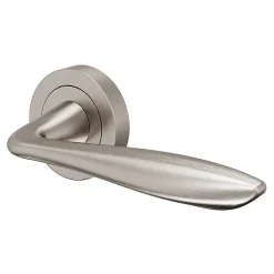 GoodHome Poignée De Porte<Ensemble poignée sur rosace Incurvé à visser Meham effet nickel satin gris Ø52mm