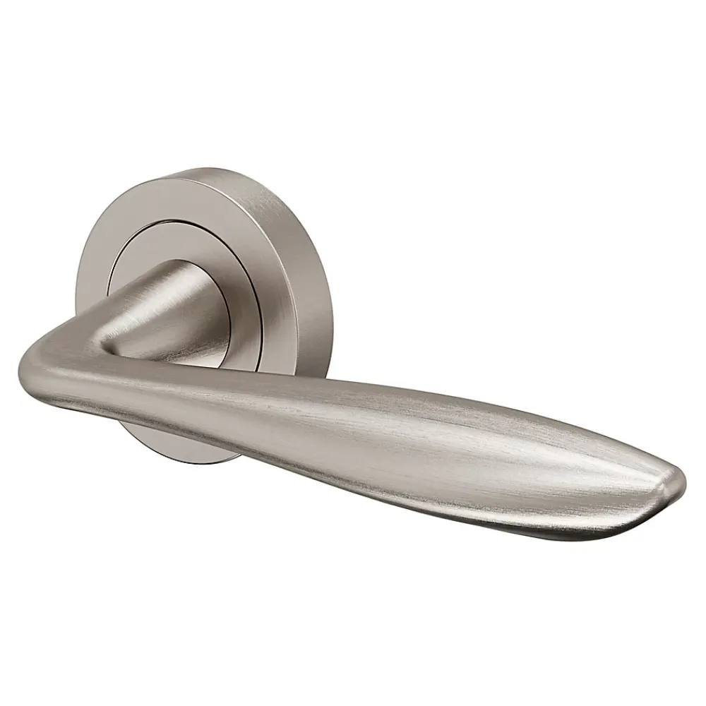 GoodHome Poignée De Porte<Ensemble poignée sur rosace Incurvé à visser Meham effet nickel satin gris Ø52mm