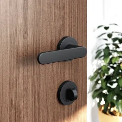 GoodHome Poignée De Porte<Ensemble poignée sur rosace rond à visser Minzh mat noir Ø50mm
