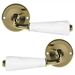 GoodHome Ensemble poignée sur rosace Incurvé vis traversante ou à vis Porcelaine Vras brillant or Ø48mm- Poignée De Porte