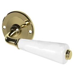 GoodHome Ensemble poignée sur rosace Incurvé vis traversante ou à vis Porcelaine Vras brillant or Ø48mm- Poignée De Porte