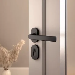 GoodHome Poignée De Porte Extérieure<Ensemble poignée sur rosace Sel scroll à visser Primel mat gris anthracite