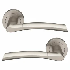 GoodHome Poignée De Porte<Ensemble poignée sur rosace rond à visser Hirel effet nickel satin gris Ø50mm