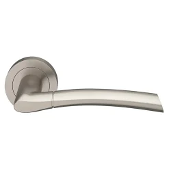 GoodHome Poignée De Porte<Ensemble poignée sur rosace rond à visser Hirel effet nickel satin gris Ø50mm