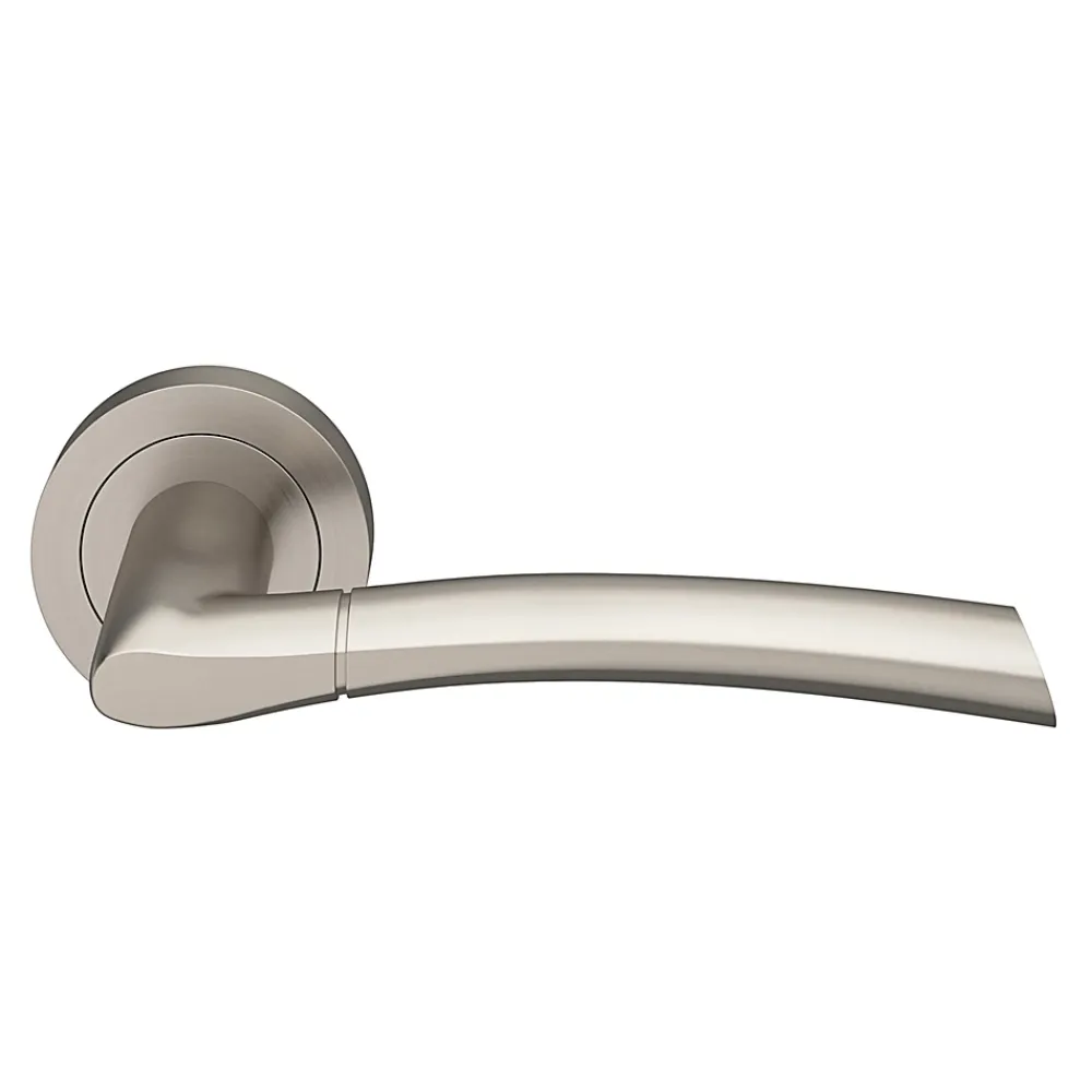 GoodHome Poignée De Porte<Ensemble poignée sur rosace rond à visser Hirel effet nickel satin gris Ø50mm