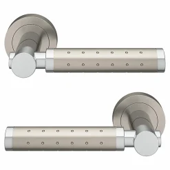 GoodHome Ensemble poignée sur rosace rond à visser Brigg effet chrome et nickel gris Ø50mm- Poignée De Porte