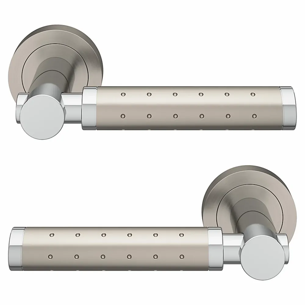 GoodHome Ensemble poignée sur rosace rond à visser Brigg effet chrome et nickel gris Ø50mm- Poignée De Porte