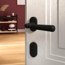GoodHome Poignée De Porte Extérieure<Ensemble poignée sur rosace à visser Kilhog noir Ø63mm