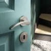 GoodHome Ensemble poignée sur rosace rond à visser Beare effet nickel satin gris Ø50mm- Poignée De Porte
