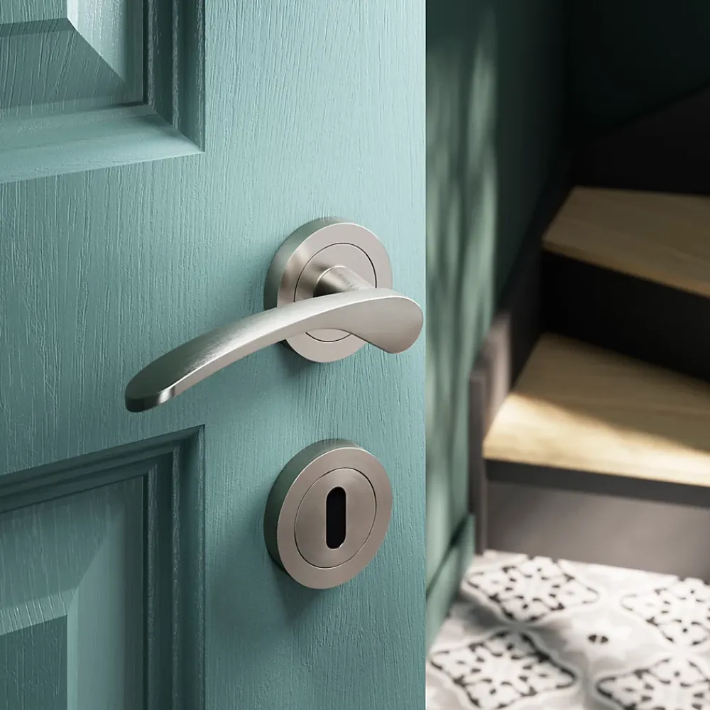 GoodHome Ensemble poignée sur rosace rond à visser Beare effet nickel satin gris Ø50mm- Poignée De Porte