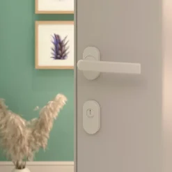 GoodHome Ensemble poignée sur rosace Incurvé à visser Primel mat blanc- Poignée De Porte Extérieure