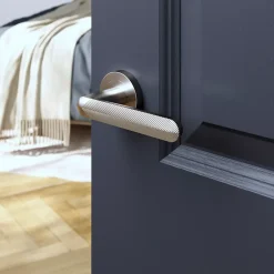 GoodHome Poignée De Porte<Ensemble poignée sur rosace rond à visser Garlan effet nickel satin gris Ø50mm