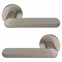 GoodHome Poignée De Porte<Ensemble poignée sur rosace rond à visser Garlan effet nickel satin gris Ø50mm