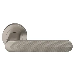 GoodHome Poignée De Porte<Ensemble poignée sur rosace rond à visser Garlan effet nickel satin gris Ø50mm