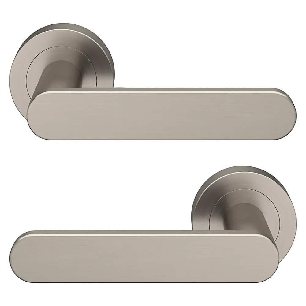 GoodHome Ensemble poignée sur rosace rond à visser Minzh effet nickel satin gris Ø50mm- Poignée De Porte