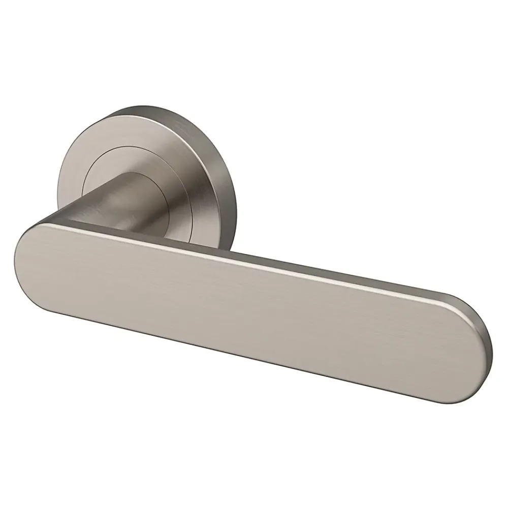 GoodHome Ensemble poignée sur rosace rond à visser Minzh effet nickel satin gris Ø50mm- Poignée De Porte