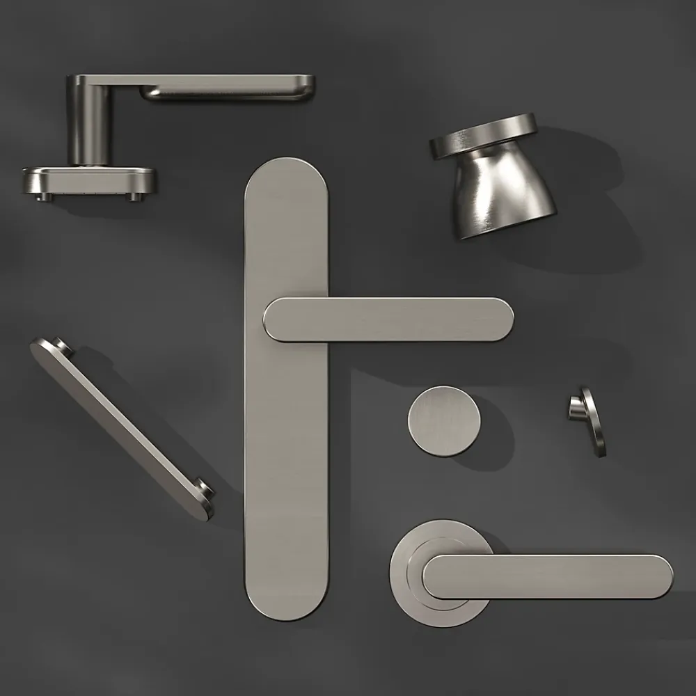 GoodHome Ensemble poignée sur rosace rond à visser Minzh effet nickel satin gris Ø50mm- Poignée De Porte