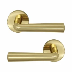 GoodHome Ensemble poignée sur rosace rond à pousser Tudy Laiton Jaune Ø52mm- Poignée De Porte Extérieure
