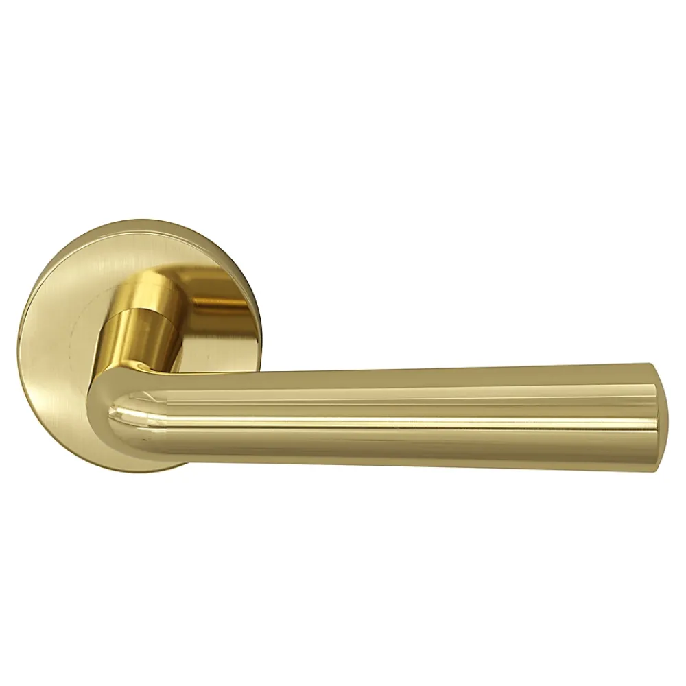 GoodHome Ensemble poignée sur rosace rond à pousser Tudy Laiton Jaune Ø52mm- Poignée De Porte Extérieure