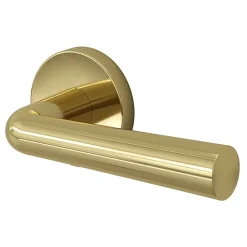 GoodHome Ensemble poignée sur rosace rond à pousser Tudy Laiton Jaune Ø52mm- Poignée De Porte Extérieure