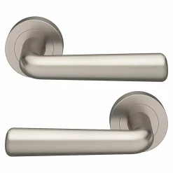 GoodHome Poignée De Porte<Ensemble poignée sur rosace rond à visser Dizel effet nickel satin gris Ø50mm