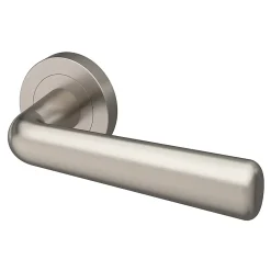 GoodHome Poignée De Porte<Ensemble poignée sur rosace rond à visser Dizel effet nickel satin gris Ø50mm