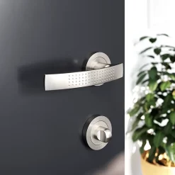 GoodHome Ensemble poignée sur rosace rond à visser Diss effet nickel satin gris Ø50mm- Poignée De Porte