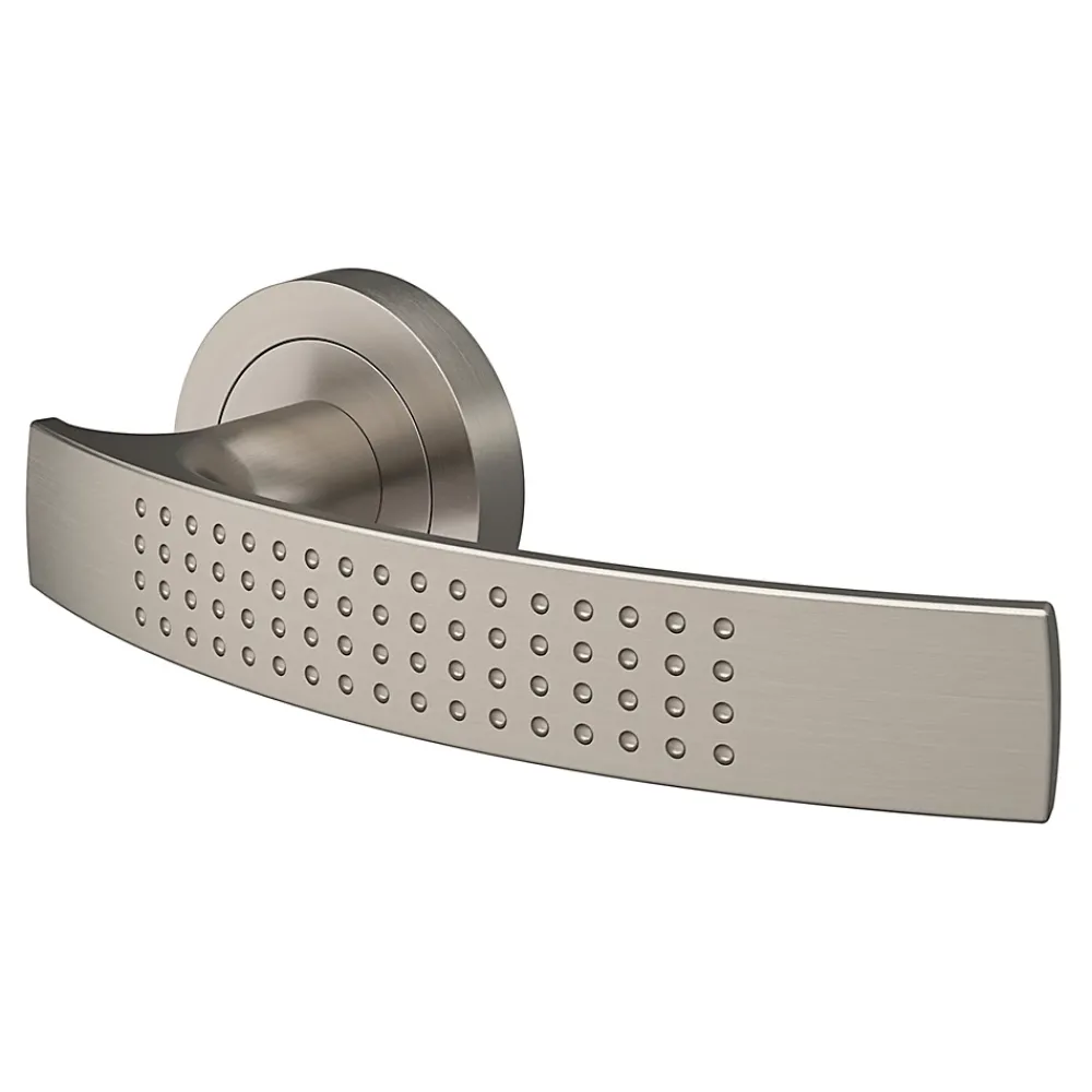 GoodHome Ensemble poignée sur rosace rond à visser Diss effet nickel satin gris Ø50mm- Poignée De Porte