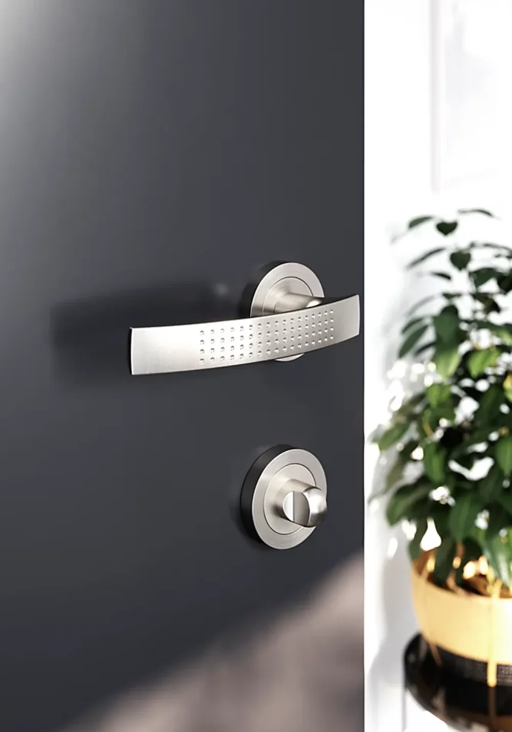 GoodHome Ensemble poignée sur rosace rond à visser Diss effet nickel satin gris Ø50mm- Poignée De Porte