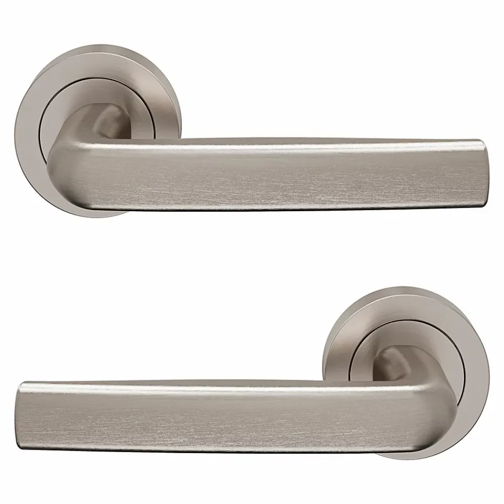 GoodHome Ensemble poignée sur rosace Incurvé à visser Primel effet nickel satin gris Ø52mm- Poignée De Porte