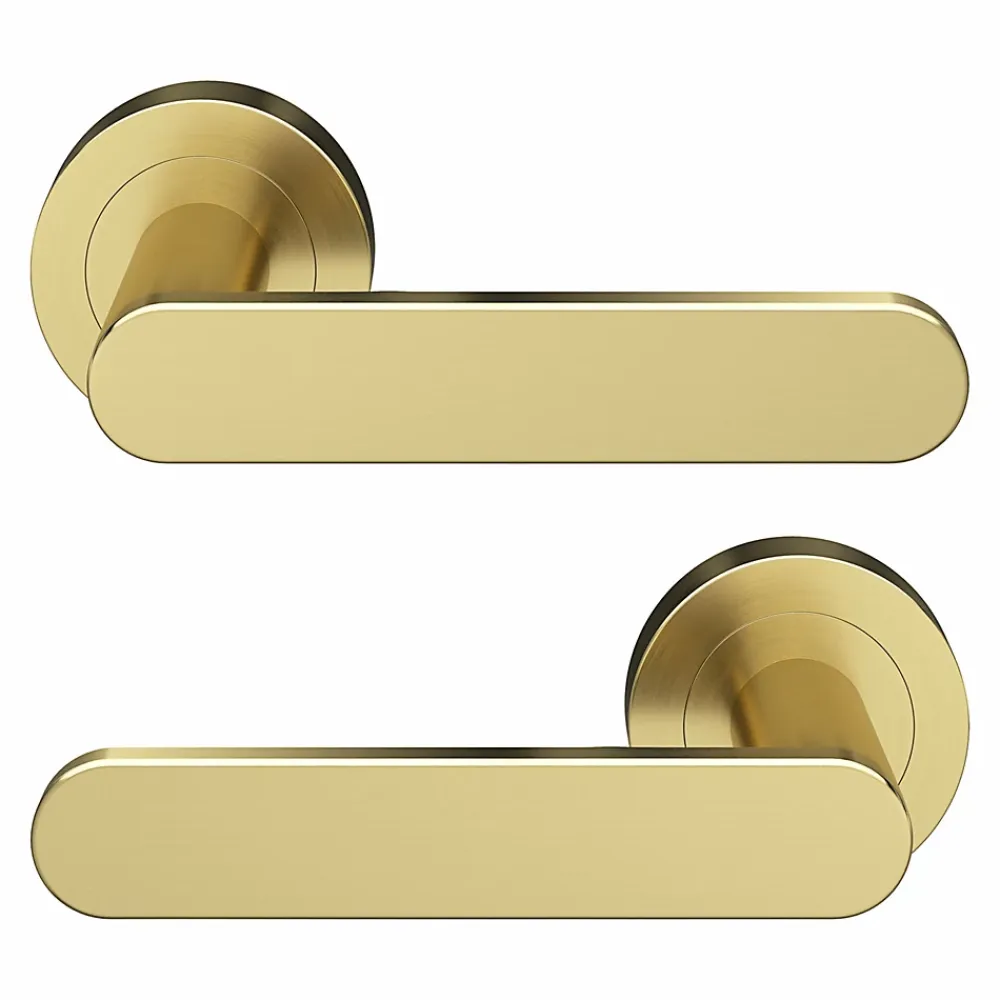 GoodHome Ensemble poignée sur rosace rond à visser Minzh effet laiton satin or Ø50mm- Poignée De Porte