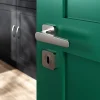 GoodHome Poignée De Porte<Ensemble poignée sur rosace rond à visser Kerver effet nickel satin gris Ø52.5mm