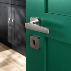 GoodHome Poignée De Porte<Ensemble poignée sur rosace rond à visser Kerver effet nickel satin gris Ø52.5mm