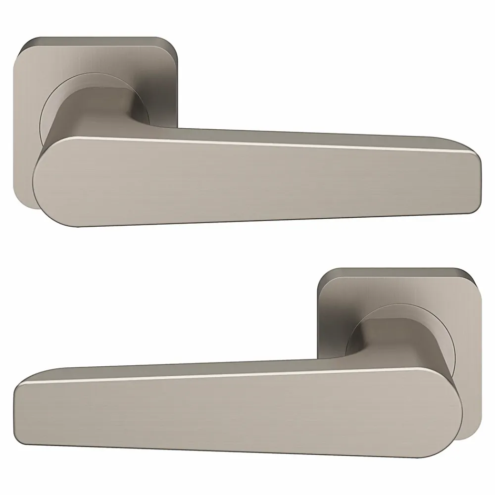 GoodHome Poignée De Porte<Ensemble poignée sur rosace rond à visser Kerver effet nickel satin gris Ø52.5mm