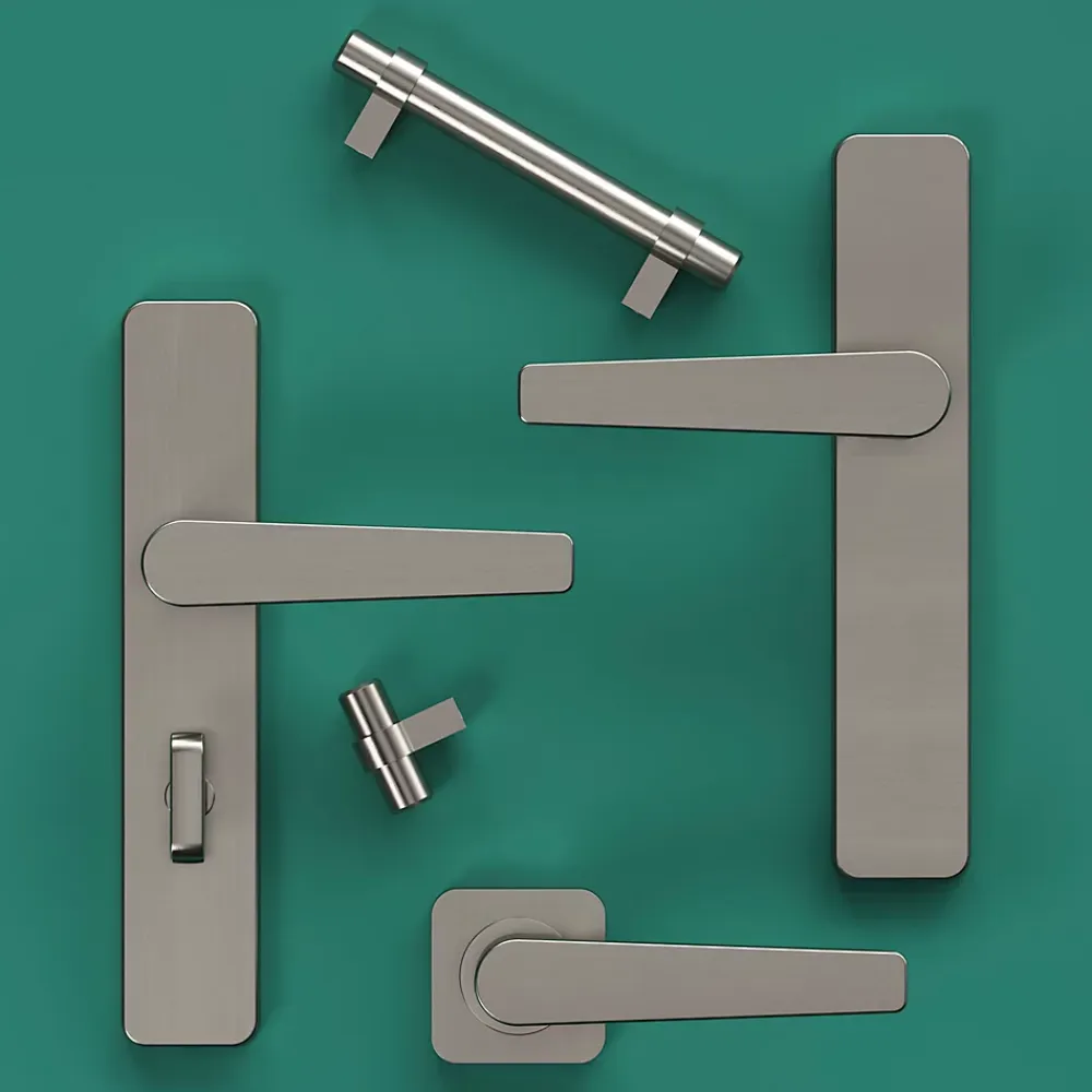 GoodHome Poignée De Porte<Ensemble poignée sur rosace rond à visser Kerver effet nickel satin gris Ø52.5mm