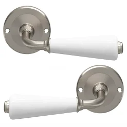 GoodHome Ensemble poignée sur rosace incurvé vis traversante ou à vis Porcelaine Vras brillant blanc Ø48mm- Poignée De Porte