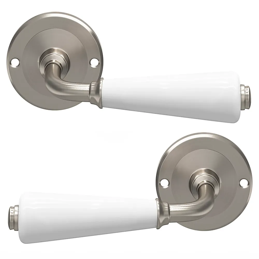 GoodHome Ensemble poignée sur rosace incurvé vis traversante ou à vis Porcelaine Vras brillant blanc Ø48mm- Poignée De Porte